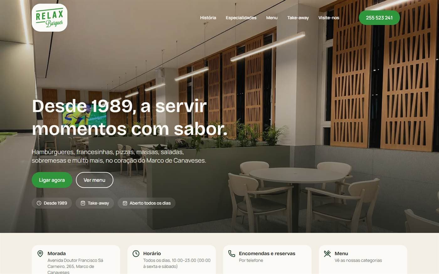Website do Relax Burguer no Marco de Canaveses.